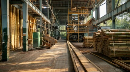 Naklejka premium Organized Warehouse with Shelves of Building Materials and Supplies