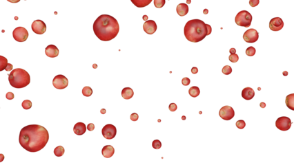 a lot of red apples flying in the air