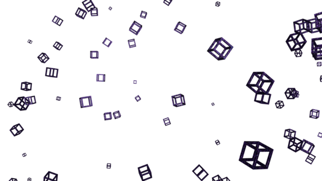 a bunch of cubes are flying in the air