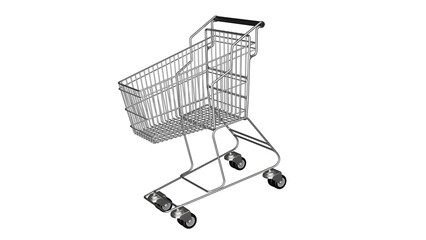 a shopping cart with wheels on a white background