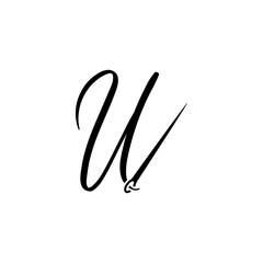 script letter initial u with sewing needle logo