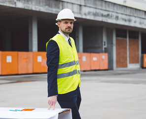 Construction industry and engineering - engineers, architects and contractors on the construction site analyzing the development of the building