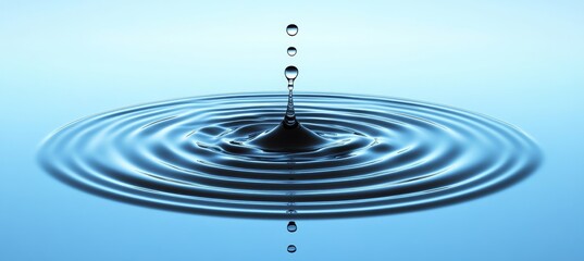 Concentric Ripples A Water Drop Creates Perfect Circular Waves on a Blue Water Surface