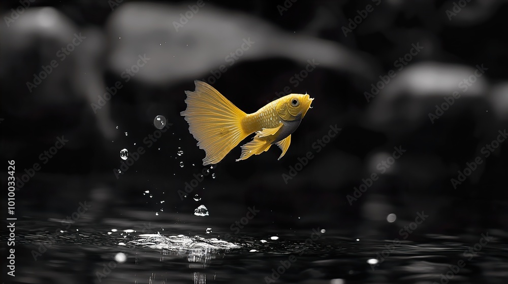 Poster Golden Fish Leaping Out of Water - Stunning Photography