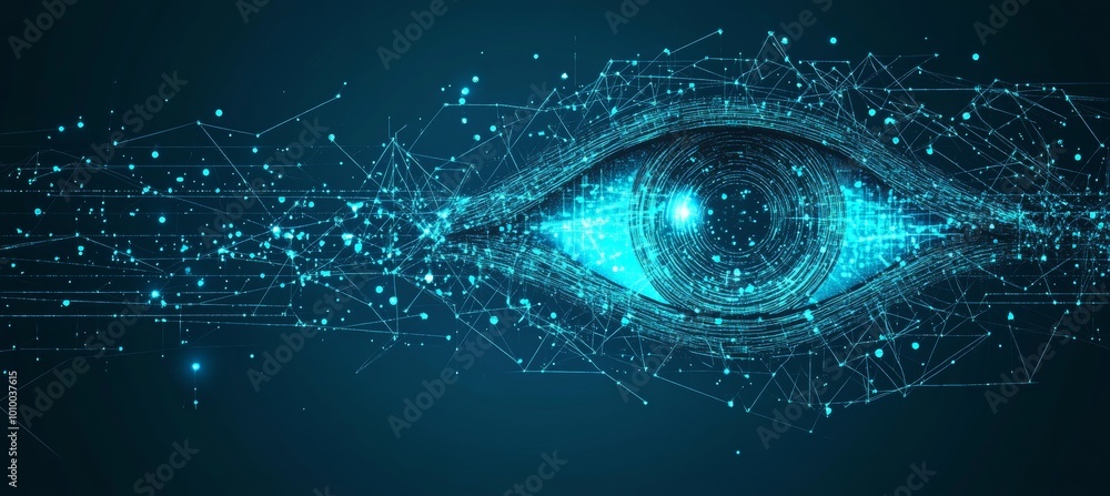 Aufkleber digital eye. artificial intelligence with connect the dots and lines on a blue background.