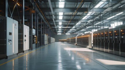 Spacious Modern Warehouse Interior with Ample Lighting and Storage Equipment