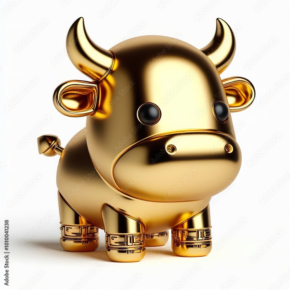 Wall mural a cute, cool and hip gold shinny metallic futuristic cow