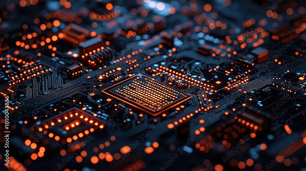 Aufkleber close-up of a circuit board with a glowing processor