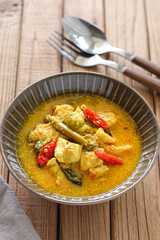 Ayam garang asem. Chicken sour and spicy curry. Javanese cuisine.
