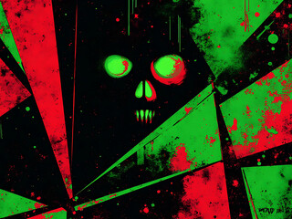 1980s Horror Flashback: Neon Green and Blood-Red VHS Aesthetic