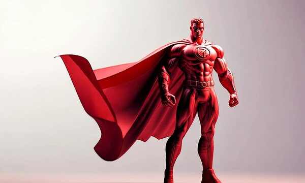 Red Superhero Standing with a Cape