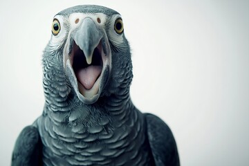 Fototapeta premium Close-up Of A Angry And Surprised Parrot Isolated On White Background With A Funny And Excited Expression, Animal Portrait