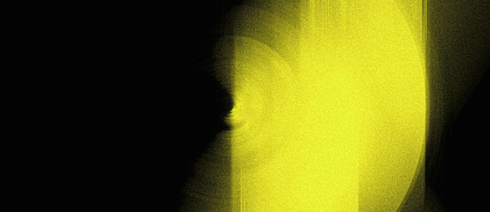 Abstract grainy banner background design, vibrant noise texture yellow glowing shape on black poster header cover backdrop