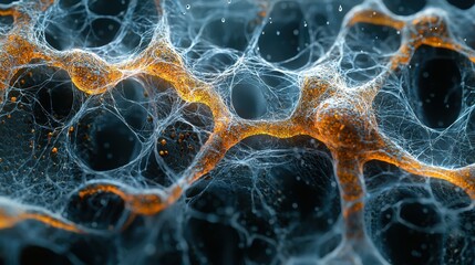 Macro photograph capturing the intricate networks of mycorrhizal fungi that symbiotically enhance plant growth and soil health