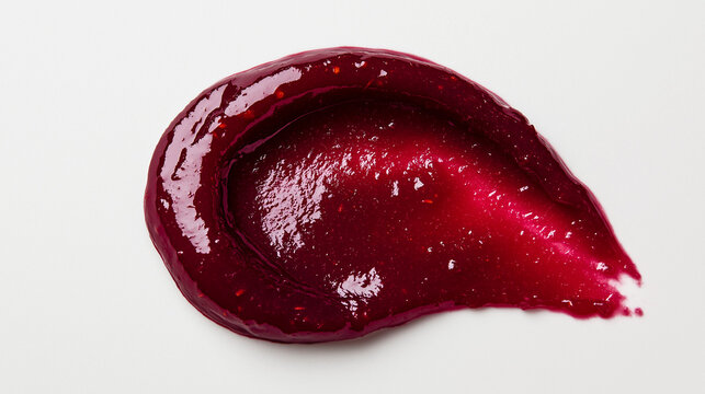 a single, elegant swatch of raspberry jam on a white background, with soft color gradients and a subtle sheen to highlight the texture and glossiness of the jam