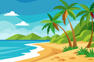  Beautiful sunset over the sea with a view at palms