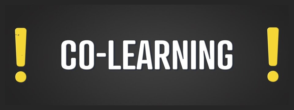 Co-Learning. A blackboard with white text. Illustration with grunge text style.