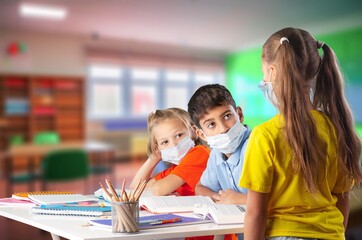Fototapeta premium Cute smart child student Studying In Science Class