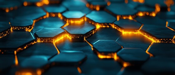 Obraz premium Visually striking abstract pattern of luminous hexagons that radiate an inner glow the shapes arranged in a dynamic organic layout