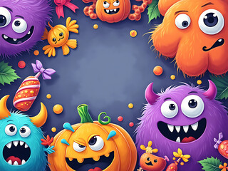 Naklejka premium Monster Candyland: Cute Cartoon Creatures on Textured Paper