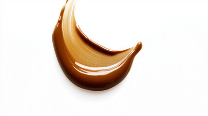 an exquisite swatch of caramel latte color liquid foundation on a pristine white background