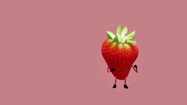 A 3D animated strawberry character in a defensive boxing stance. The scene captures playful determination, blending the charm of a colorful fruit with dynamic and vibrant digital animation.