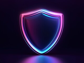 Fototapeta premium Glowing Neon Shield Icon on isolated black background. Symbolizing Digital Security and Protection in Futuristic Style