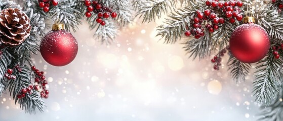 Beautiful Christmas decorations with snow and pine