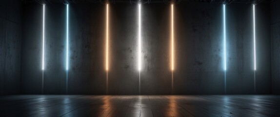 Obraz premium Bright blue spotlight illuminating a dark stage in a concert setting