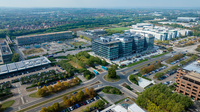 Aerial view of Milton Keynes, a city in Buckinghamshire, England