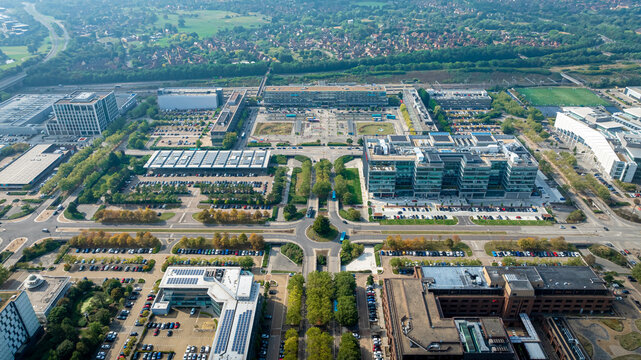Aerial view of Milton Keynes, a city in Buckinghamshire, England