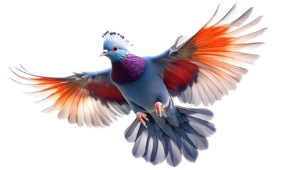 Obraz premium Victoria Crowned Pigeon Bird Flying on White Background, Photo Realistic, Wallpaper, Cover and Screen for Smartphone, PC, Laptop, 9:16 and 16:9 Format