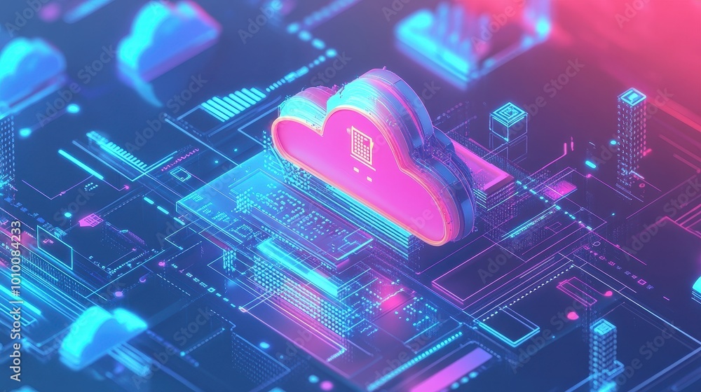 Poster futuristic cloud computing and data storage technology