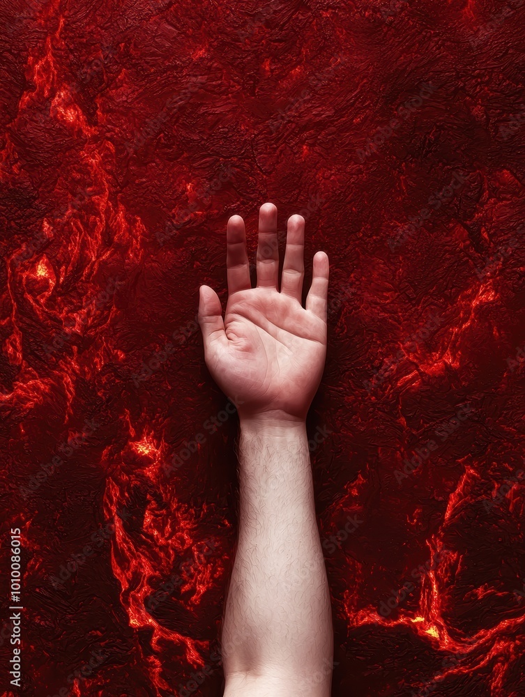 Wall mural Reaching out in a fiery red abyss