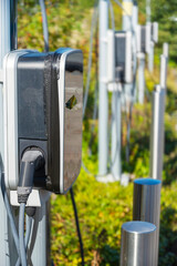 Electric vehicle charging station,connection points,Worcestershire,England,UK.