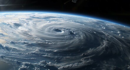 Wide view of Earth from space showing a detailed hurricane structure over ocean.