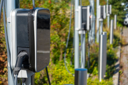 Electric vehicle charging station,connection points,Worcestershire,England,UK.
