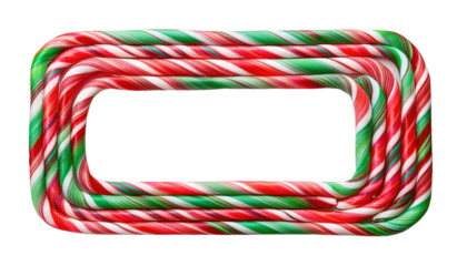 Horizontal Frame Made of Red and Green Candy Canes - Isolated PNG
