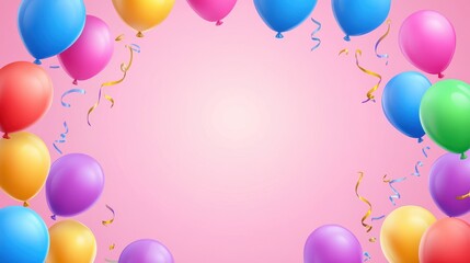 Vibrant Birthday Balloons on Pink Background