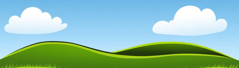 Obraz premium Cartoon Green Hills with Blue Sky and Clouds