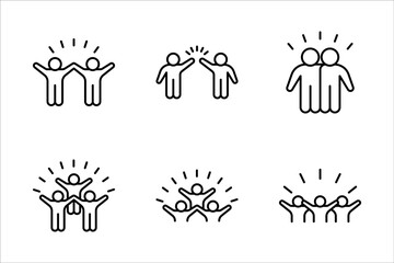 icon set of group of happy people, fun team, party, feelings of joy expression, vector illustration on white background.