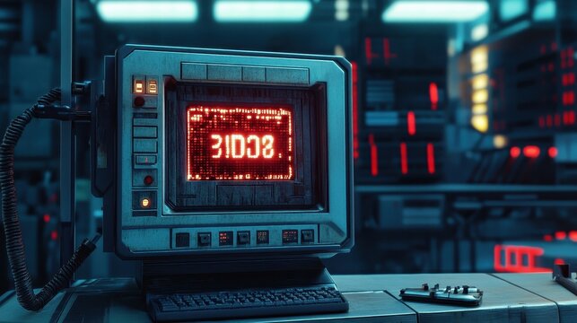 Futuristic Countdown Timer on Retro Computer Display - Powered by Adobe