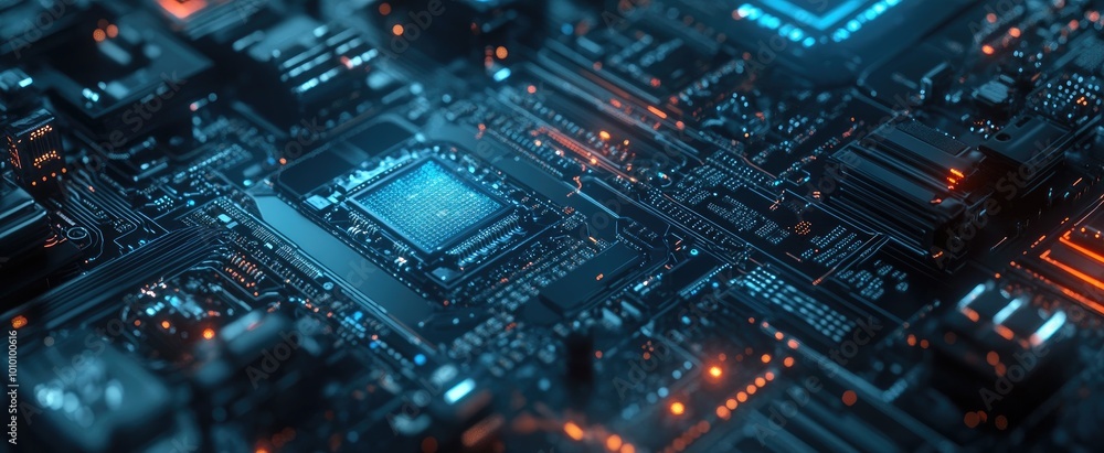 Poster close-up of a circuit board with glowing components
