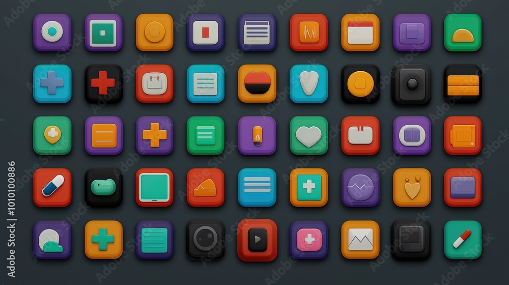 Poster colorful app icons set for mobile interface design
