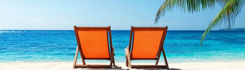 Obraz premium Relaxing Beach Chairs on Tropical Sandy Beach with Turquoise Ocean