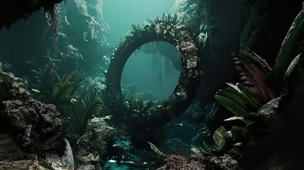 Mystical Jungle Landscape with Stone Archway