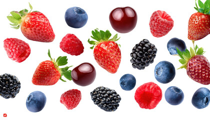 Assorted Berries Floating Isolated on Transparent Background - PNG