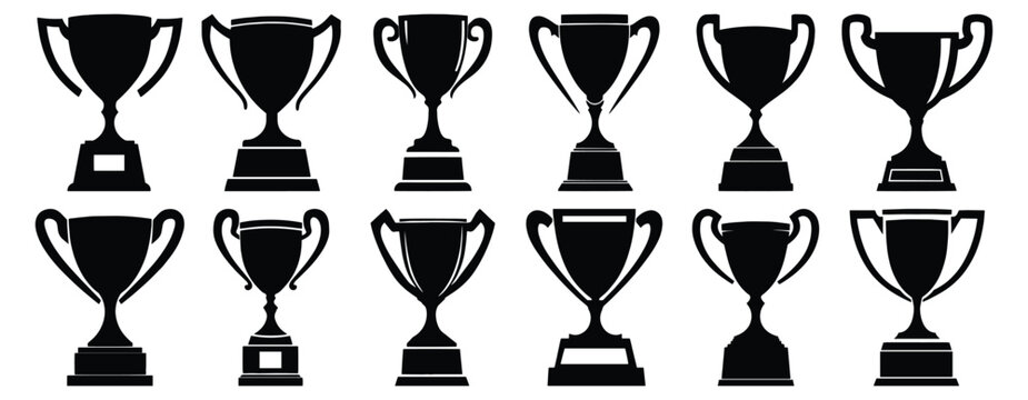 Trophy silhouette set vector design big pack of award illustration and icon