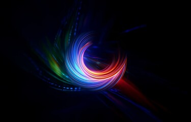 Abstract glowing lines of blue, red and orange on a dark background.