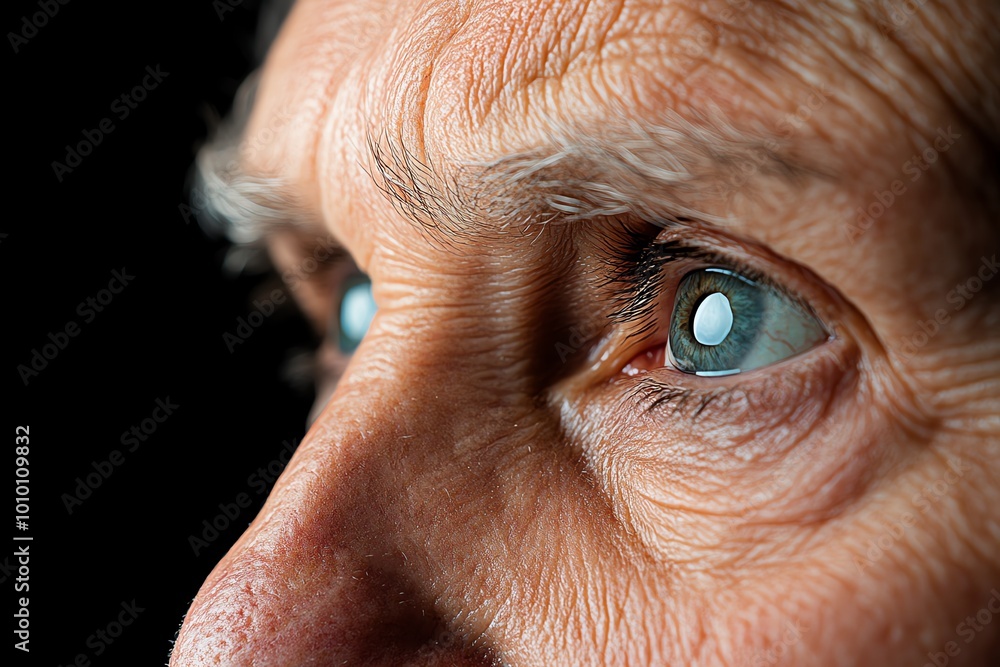 Aufkleber a hyper-realistic close-up of a personâ€™s face, showing deep regret and contemplation as they refle